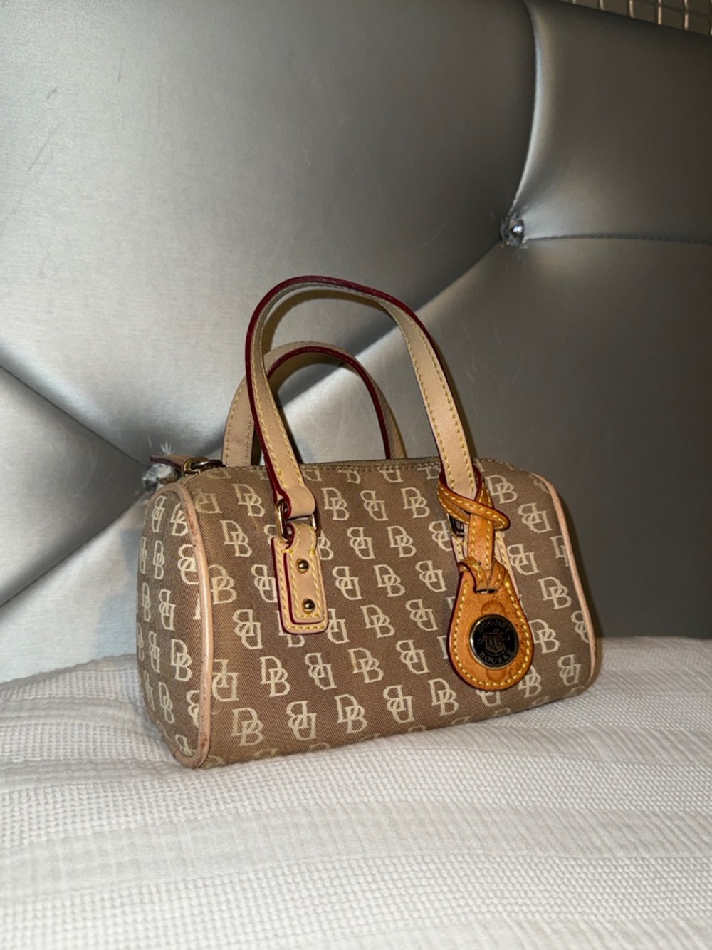 Dooney & Bourke Brown Monogram Mini Satchel with Tan Trim